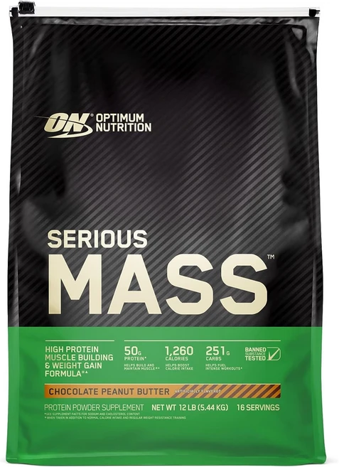 Optimum Nutrition Serious Mass 옵티멈 시리어스 매스 대용량 캐나다 정품 게이너 단백질 헬스 보충제 쉐이크 프로틴 파우더 초콜릿 피넛 버터, 5.44kg, 1개 - 쿠팡