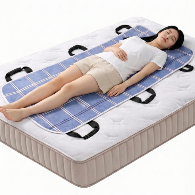 노인 환자 방수패드 매트 뒤집기 자세변환 이동 포대기 블루 브라운, 1개