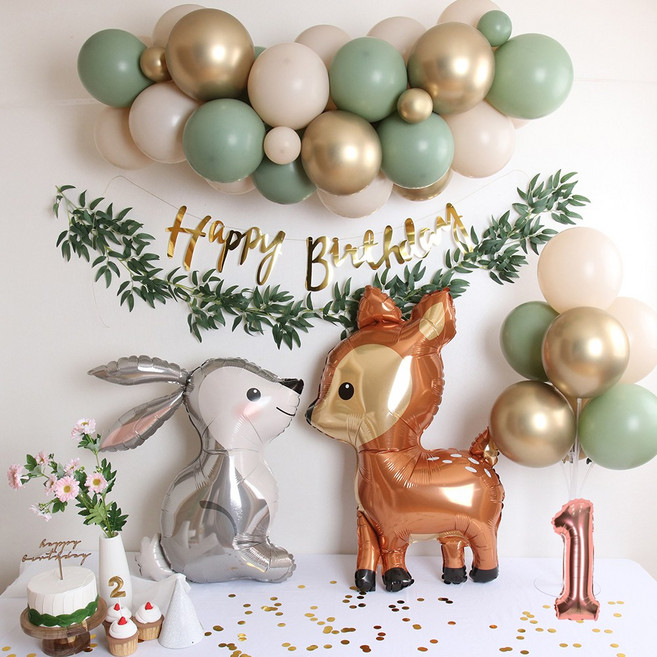 이벤트홀릭 토끼 사슴 풍선 생일 파티 용품 세트 두돌생일상, 1