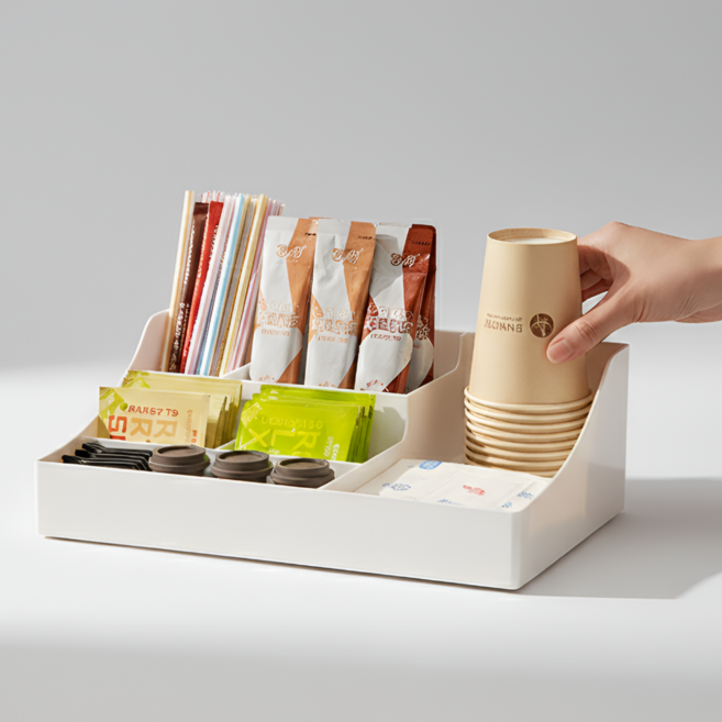 에이솜 다용도 탕비실 정리함 커피 정리함 티백 정리함 수납정리대, 1개, 화이트