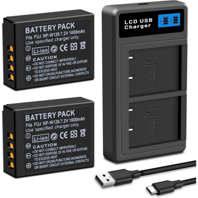 2개 세트 NPW126W126S 배터리1600mAh 및 LED 이중 충전기 후지필름 X100V X100VI X100F XT100 XT200 XT1 XT2 XT3 XT10 XT2