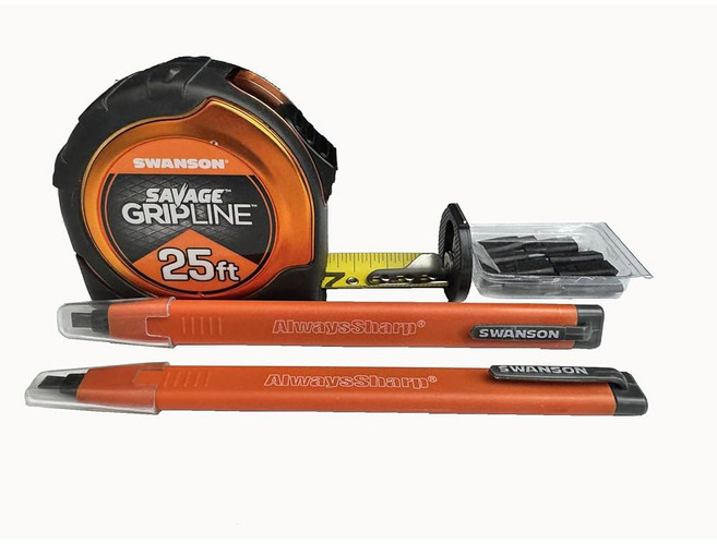 Swanson Tool Co CP216 항상 선명한 리필 가능한 기계식 목수 연필 2팩 8개의 교체용 검은색 흑연 팁 추가, 7.6 m, Value Pack