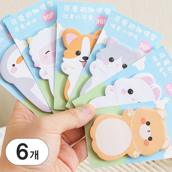 리미시아 동물 점착 메모지 6종 셋트 (토끼 곰 펭귄 고양이 강아지 양)