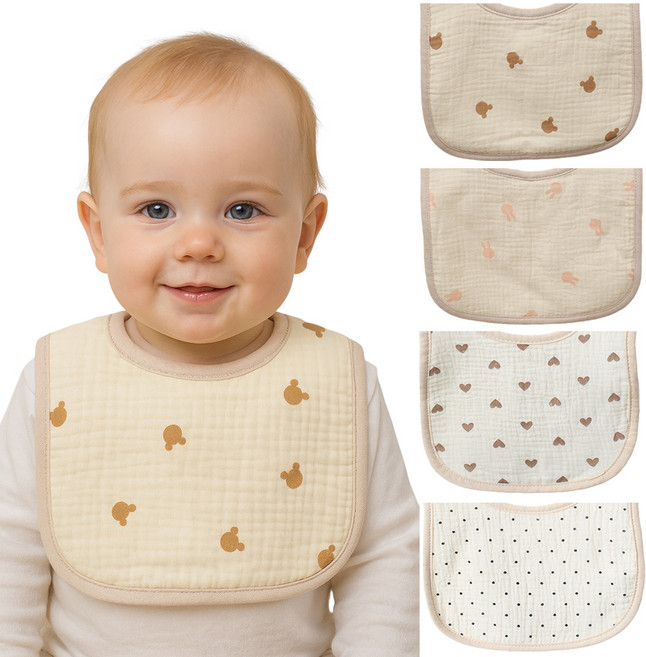 불로홈 요루 6중 거즈 롤링 아기 턱받이 4종 U자형