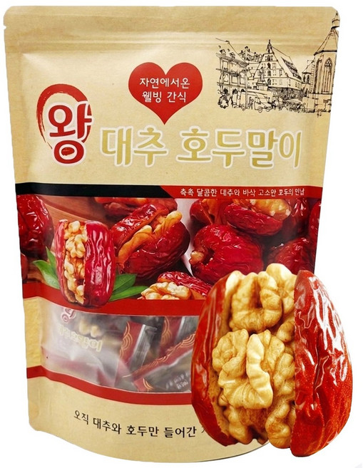 프리미엄 왕대추 호두말이 첨가물없는 자연그대로의 달콤함 건강간식 부모님 선물 중국간식 개별포장, 500g, 1개