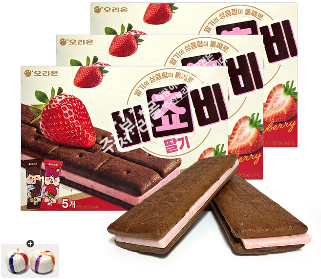 오리온 비쵸비 딸기 (125g) x 3통+자색옥춘사탕 1봉, 1세트, 375g