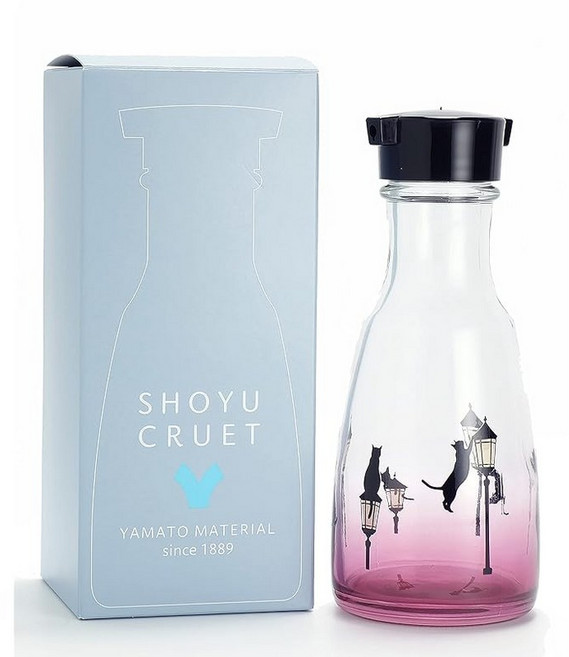 고양이가 나타나는 유리 간장 박스 레트로 세련된 귀엽다 고양이 간장 조미료 넣기 출처 탁상 150ml 일본제 칼렌보색・도안 3종류 있음, 1개, 1ml
