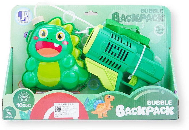 토이토 대용량 크로스백 가방 버블건 자동 비눗방울 배낭 비누방울 놀이, 초록 공룡, 1개