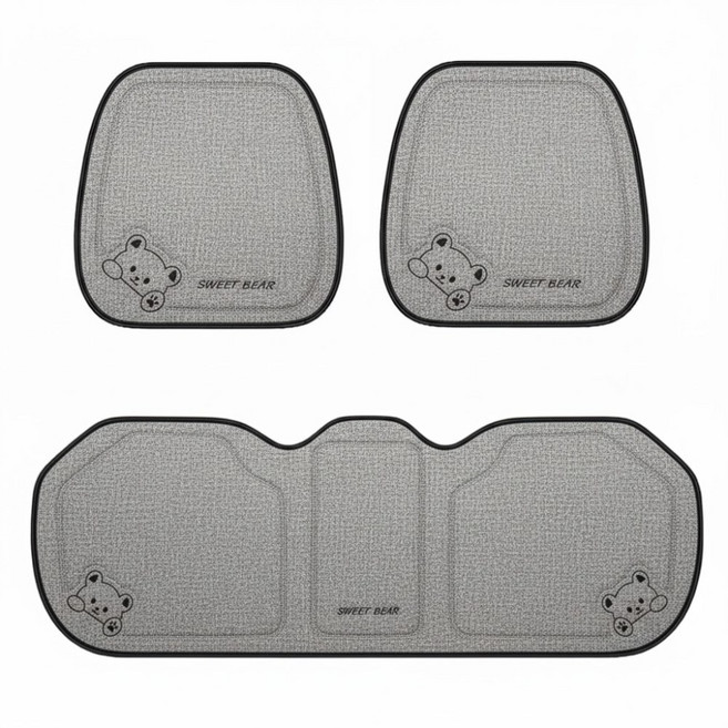 더반디 스위트 곰돌이 사계절 인테리어 자동차 방석 앞좌석 뒷좌석 세트, 1세트, 스위트 그레이