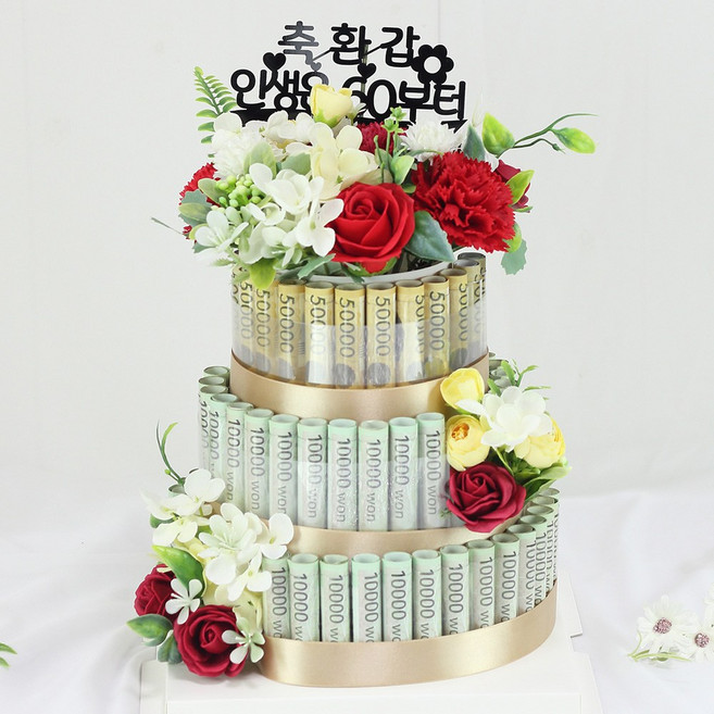 엔젤쿠키 머니롤 용돈케이크 어버이날 부모님선물 용돈박스 꽃 기념일 칠순, 머니롤 3단 용돈케이크:레드, 팔순축하, 1개