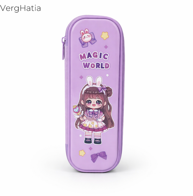 VergHatia 신학기 초등학생 필통 대용량 초경량 캐릭터 펜슬 펜파우치 20cm 자 수납 가능 방수 재질, 1개, 퍼플