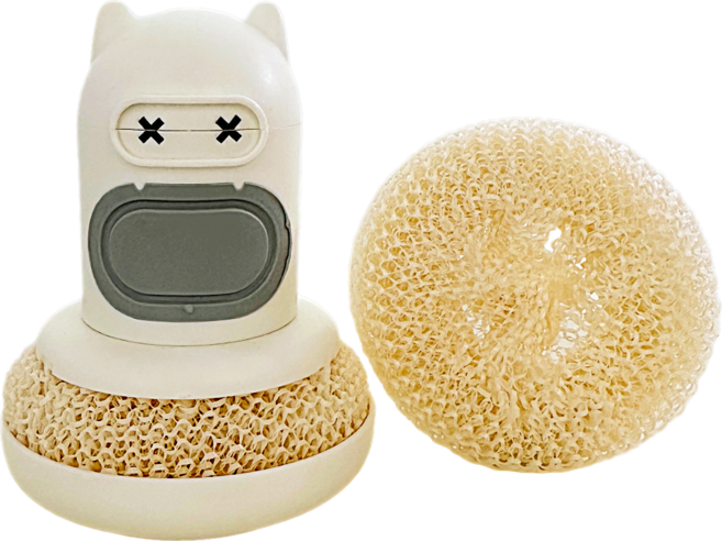 선데이클럽 몬스터 손잡이 수세미 사무실 수세미 나노 섬유 교체볼 리필 포함 세트, 화이트, 1개