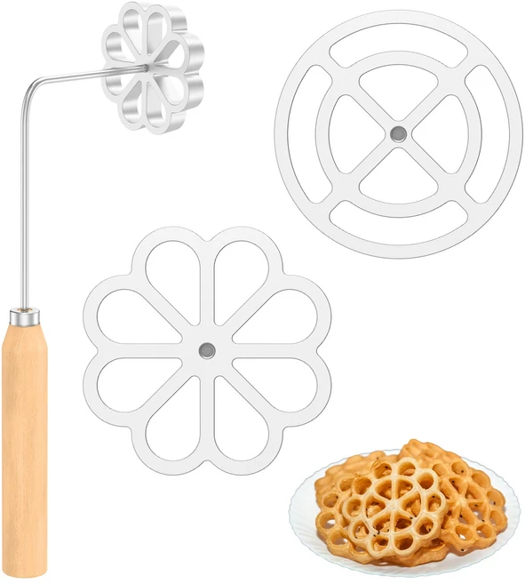 3/4개입 와플 로제트 몰드 알루미늄 메이커 손잡이가 있는 쿠키 원형 퍼널 케이크 링 페이스트리, 02 3pcs