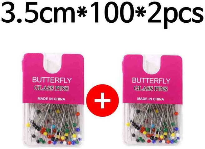 컬러 구슬 머리 시침핀 100개입 3.5 cm 투명 아크릴케이스 재봉 DIY용, 2박스, 혼합