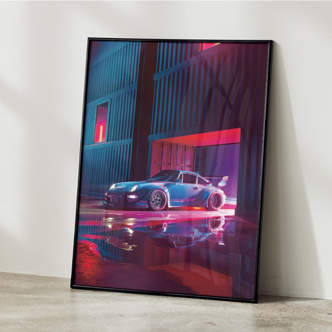 자동차 포스터 액자 올드카 포르쉐 아이방꾸미기 거실 인테리어 29, A2 사이즈(420x594mm), A2 포스터 + 블랙 액자 결합