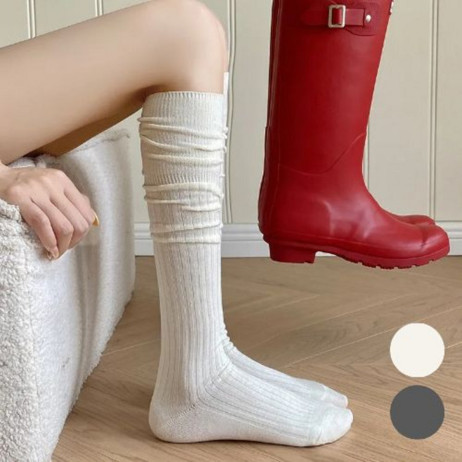 바디랜드 베이직 골지 주름 오버 니삭스