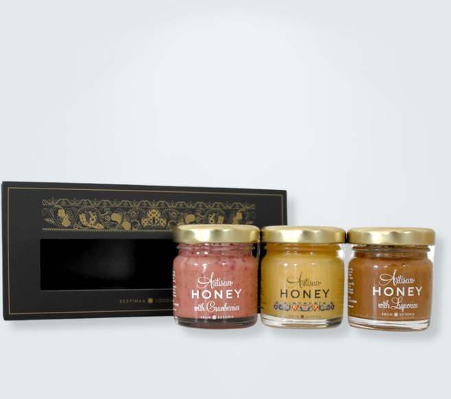 아티잔허니 북유럽 꿀 혼합 선물세트 크랜베리꿀 블루베리꿀 씨벅톤꿀 로얄젤리 프로폴리스 + 쇼핑백, 3개, 50g