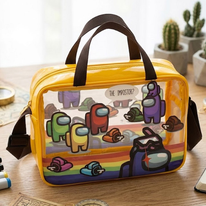 어몽어스 사각 비치크로스 신학기 아동 캐릭터 투명 보조가방 다용도 수영장 비치백 사각 파우치