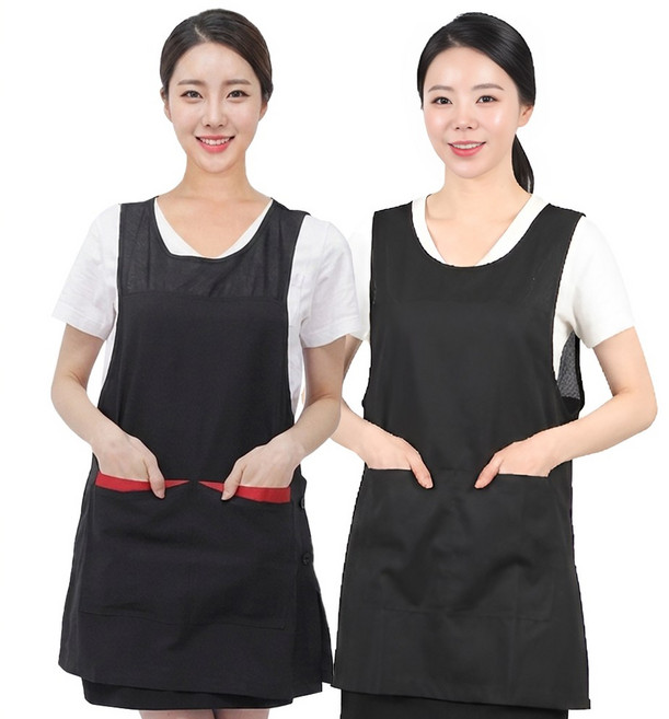 요양보호사 원피스 앞치마 여름 얇은 시원한 망사 메쉬 간병인 요양원 재활병원 복지센터 식당 단체 문구 로고 인쇄 자수 당일발송, LA69 검정+빨주S, 1개