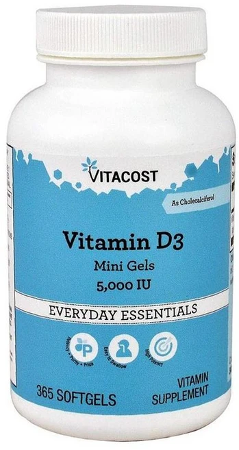 비타코스트 비타민D3 5000IU 미니캡슐 소프트젤 Vitacost Vitamin D3 Mini Gels, 1개, 365정 - 쿠팡