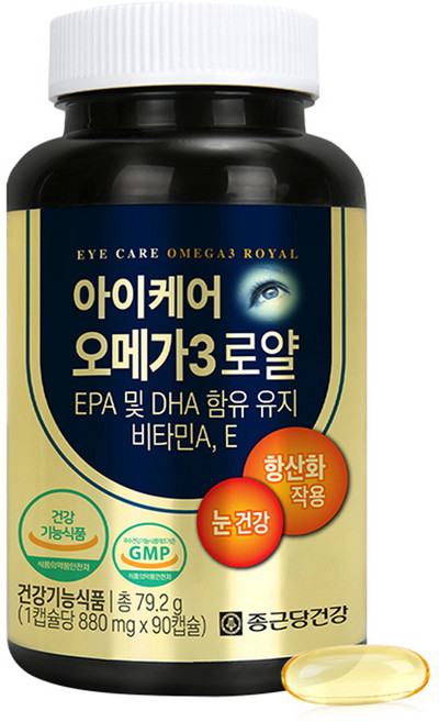 종근당건강 혈행개선 눈건강 항산화 3중복합기능 비타민E 아이케어 오메가3 로얄 실속형, 90정, 1개
