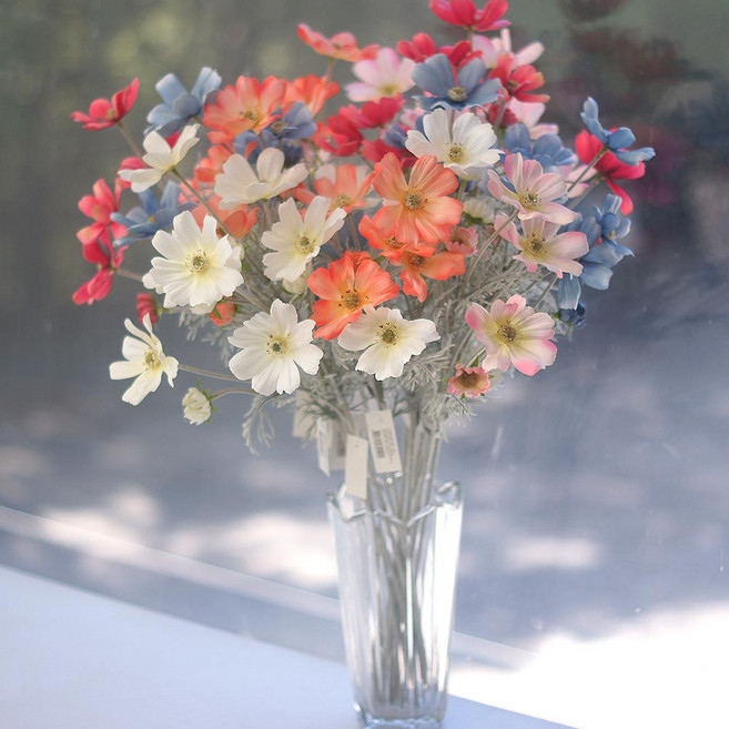 (플라워아츠) 코스모스 가을꽃 조화 인테리어 소품장식 실크플라워 인조꽃, 연핑크, 1개