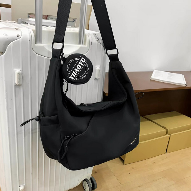 YHAOYC 斜挎包 男女同款 大容量 休閒通勤 側背包, 黑色