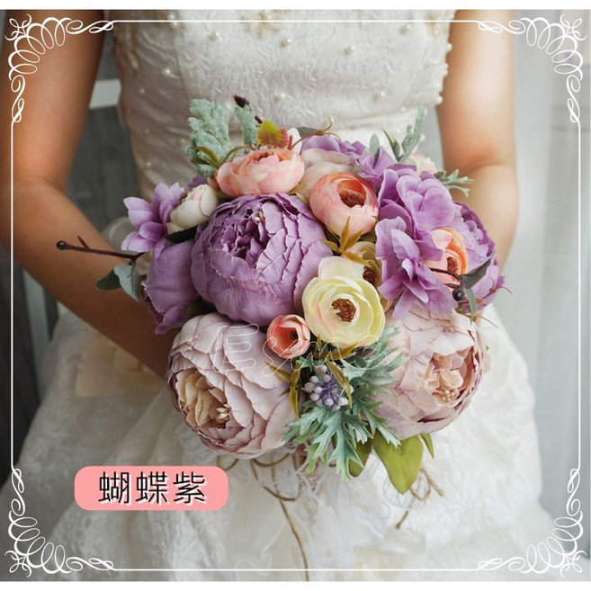新娘捧花 伴娘捧花 婚禮捧花 歐式捧花 結婚捧花 美式捧花 手捧花 假花, 蝴蝶紫, 1個