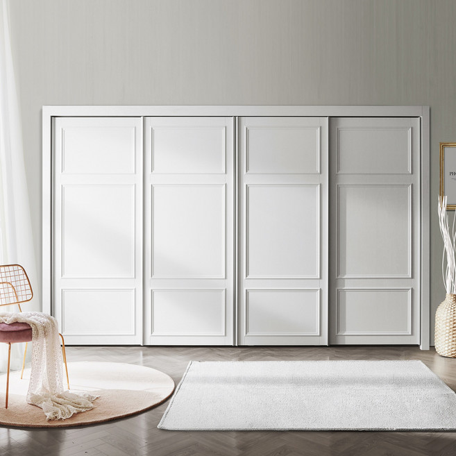 보루네오 까사 슬라이딩 붙박이장 웨인스코팅 300cm 10자, 화이트 300cm