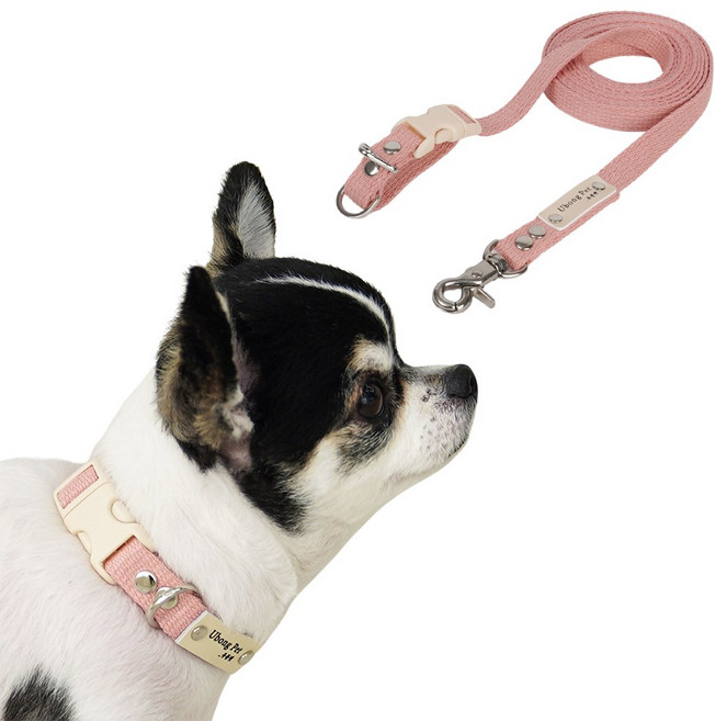 [패키지할인] [목줄 무료이름각인] 순면 강아지 고양이 목줄 + 핸즈프리 리드줄 세트, M (20mm), 15mm2.5M, 인디핑크, 1개