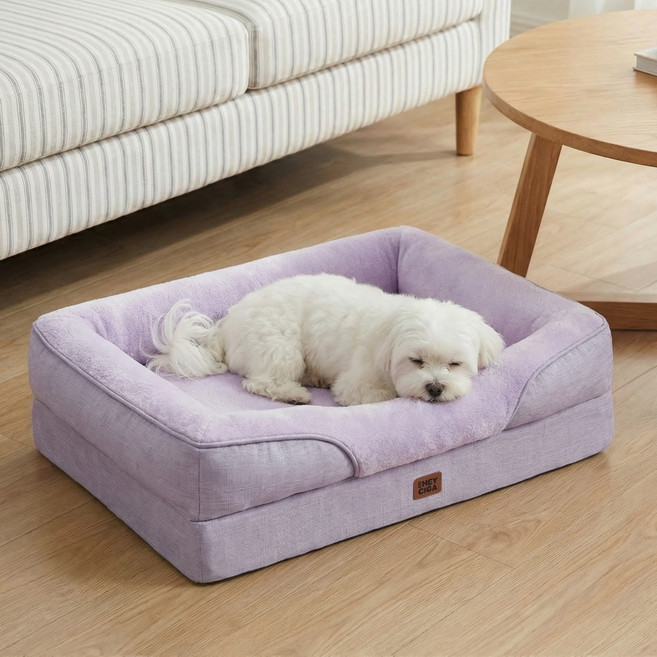 EHEYCIGA 메모리폼 함유 정형외과 사방테두리 반려견 강아지방석 사계절용 푹신한 편안한 반려견 소파, 1개, 라일락색