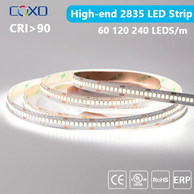 5m 하이엔드 2835 LED 스트립 조명 60/120/240 LED/m 16.4ft 유연한 리본 Led 테이프 RA90 SMD2835 3000K-6000K DC12V, 6000K Cool White / 60 led  DC1