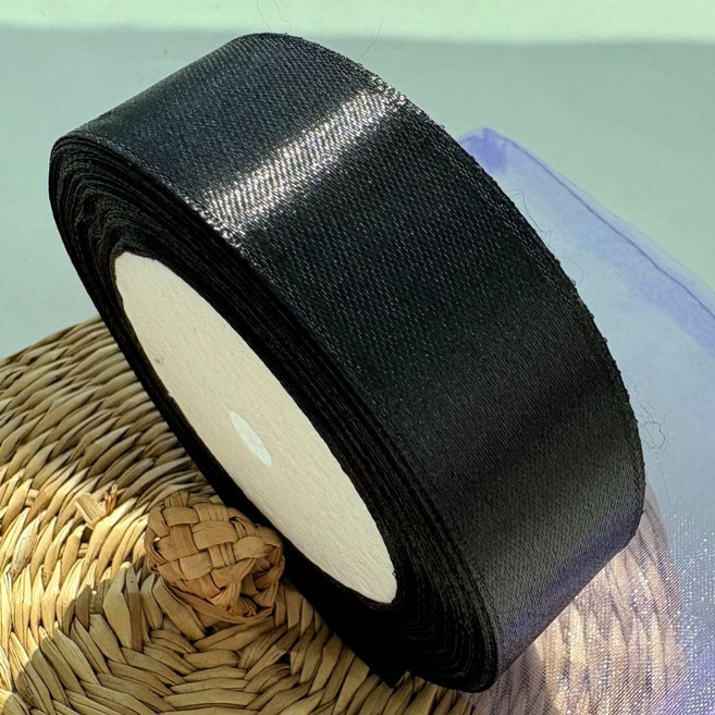 상일상회 선물 포장 리본 새틴 끈 25mm, 펄블랙