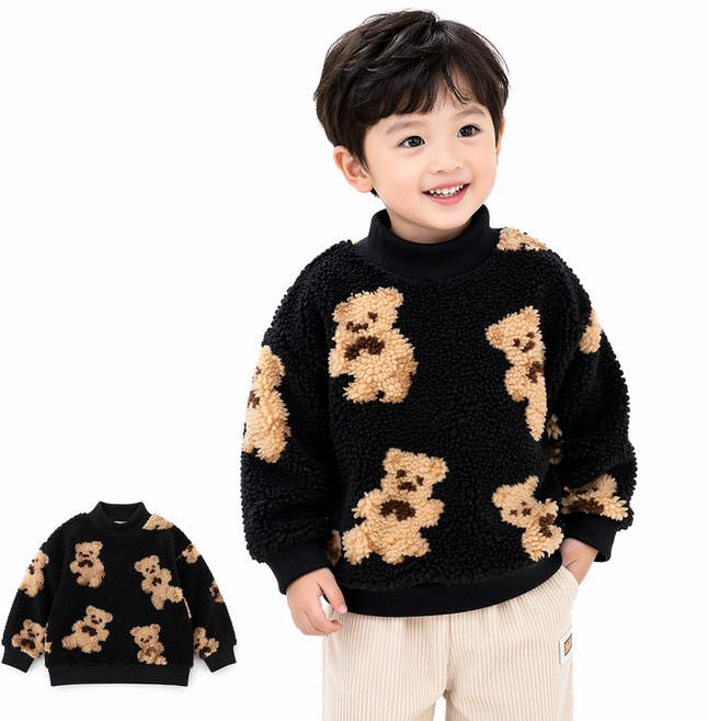 앨리홈 겨울용 폴라테디 안감 부클 맨투맨 귀여운 곰 패턴