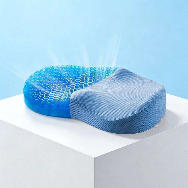 Frokom 벌집 실리콘 무중력 방석 쿨 통풍 압력분산 방석 + 사계절 커버 세트, 블루 1개