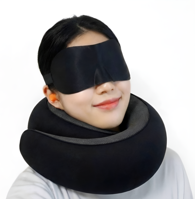 제이엠투 목베개 여행용 기내용 휴대용 메모리폼 목쿠션, 블랙
