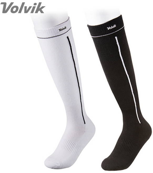 1+1 볼빅 골프 니삭스 블랙 화이트 여자 여성 스포츠 롱 슬림핏 라운딩 양말 친구 선물 회사 단체 대회 필드 판촉물, 화이트+블랙