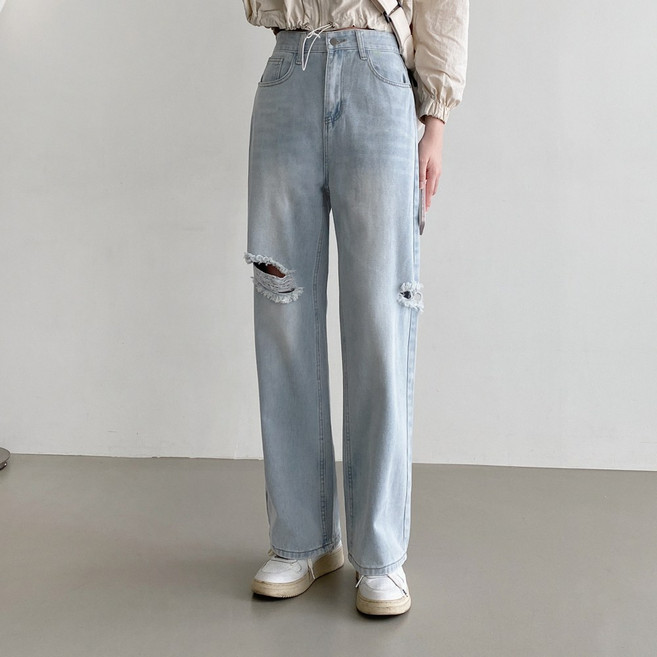 잇진 여성용 하이웨스트 사이드컷팅 와이드 청바지