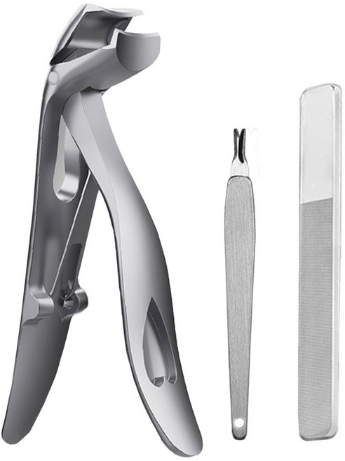 투데이리빙 3종 세트 편한 코브라 손톱깎이 고급 스텐 손톱 발톱 튐 방지 발톱깎이 깍기 네일 정리 클리퍼 트리머 파일 갈이 도구, 1세트, 실버 3종