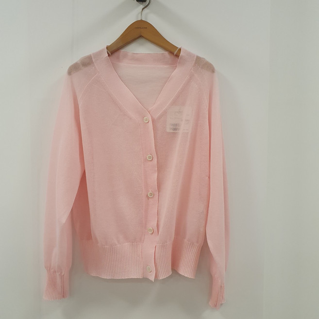 샤트렌 여름 긴팔 가디건 넉넉한 팔통 나그랑 소매 기본 미디기장 앞 단추 여밈 여름부터 간절기 까지 착장하는 시스루 브이넥 가디건(마지막 최종 할인가)