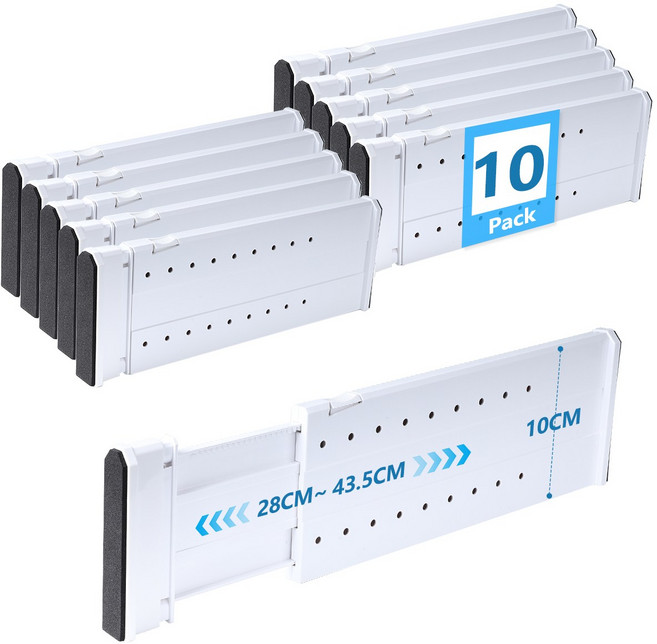 서랍장용 칸막이 서랍 정리 칸막이 세트, 10개, 화이트