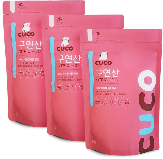 한내음 CUCO 구연산 베이직 가습기 세척 물때 청소 섬유유연제, 1kg, 3개