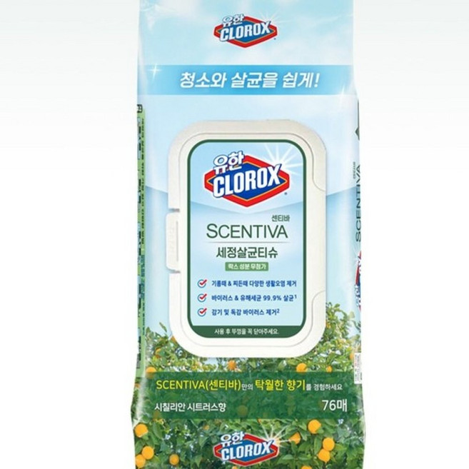 (시트러스향)유한 세정살균티슈 60매/소독/물티슈/세정/티슈/살균/휴대용/손소독제/청소/손소독/손세정, 1개