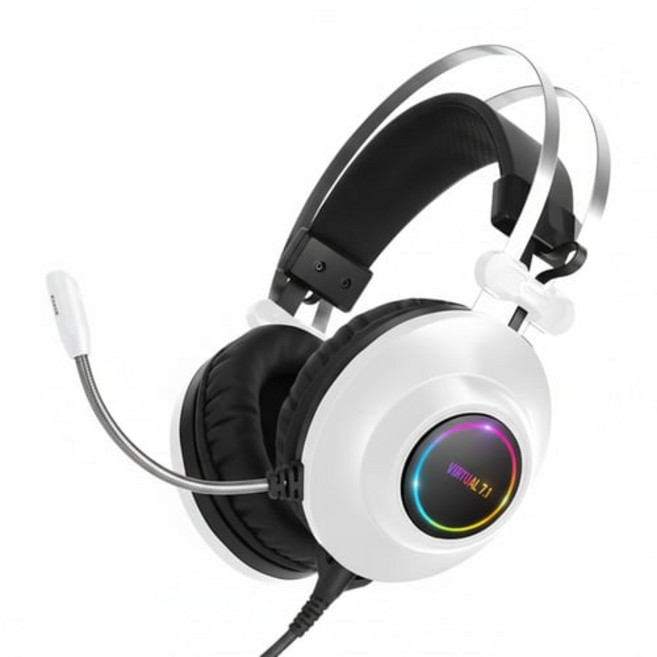 앱코 HACKER 가상 7.1 RGB 진동 노이즈 캔슬링 마이크 3D 초경량 게이밍 헤드셋, ac/hacker, 화이트