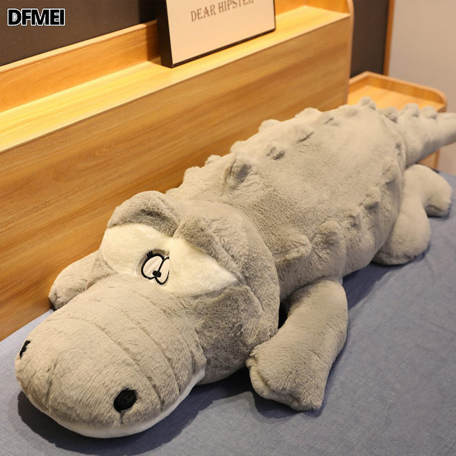DFMEI 超大鱷魚長條抱枕毛絨玩具大型恐龍公仔牀上睡覺夾腿娃娃靠枕, 灰色