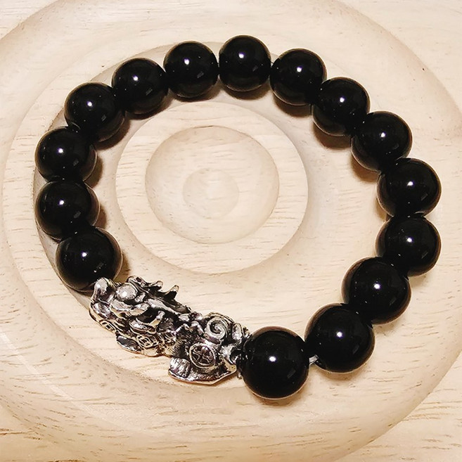 Sun_Plus 貔貅黑曜石手鍊 復古泰銀風格 男士招財手串