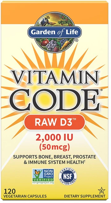 Garden of Life Vitamin Code Raw D3 가든오브라이프 비타민 코드 RAW 2000IU 홀 푸드 글루텐&유제품&GMO프리 유산균 베지캡슐 120정, 1개 - 쿠팡