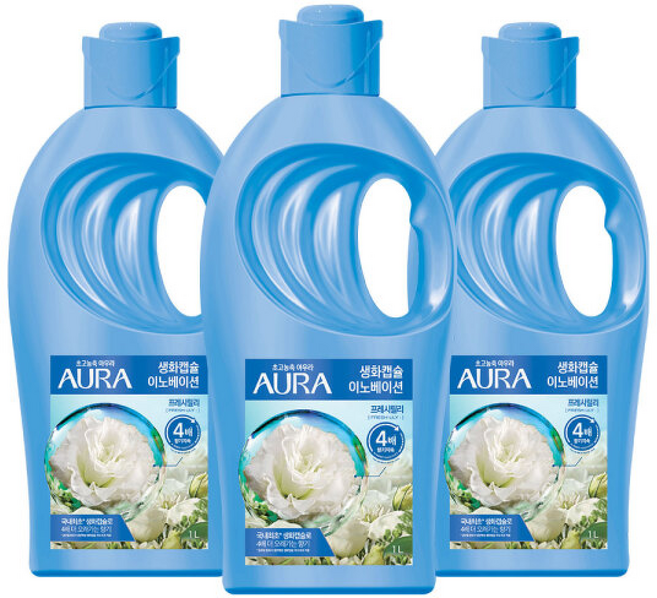 아우라 생화캡슐 초고농축 섬유유연제 용기 프레시릴리, 1L