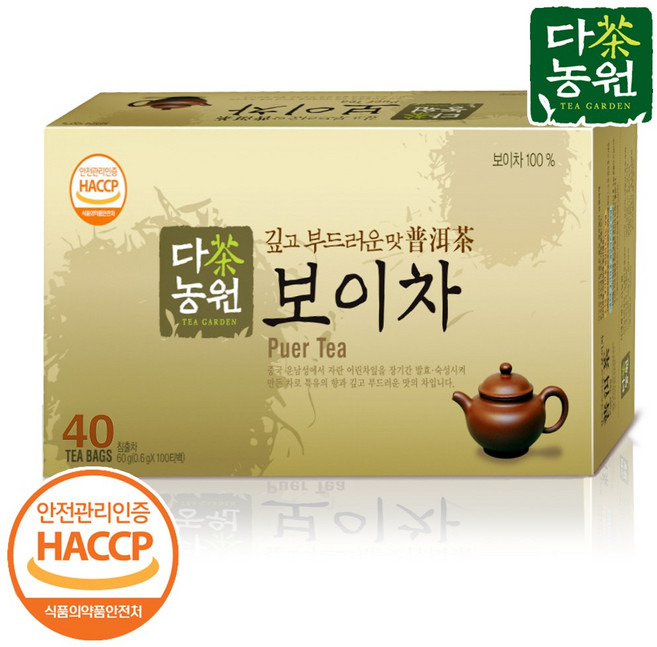 다농원 보이차 24g(0.6gX40T) 식품 > 커피/차 티/전통차 허브차/꽃차 마테차, 600mg, 40개입, 1개