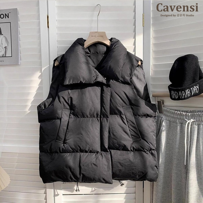 Cavensi 鋪棉背心外套 保暖立領斜拉鍊